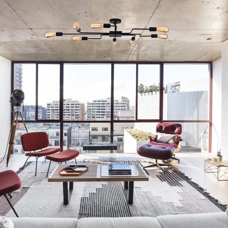 mirrea Modern Industrial Semi-Flush Mount Metal Ceiling Lighting for Rectangular