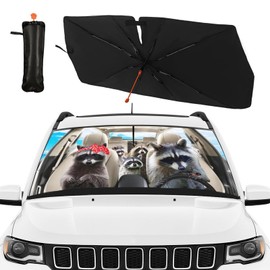 UOER Windshield Sun Shade Funny Raccon Driving Car Sun Shade Windshield Umbrella Animal Raccon Foldable Sun Shade Cover Sun Visor Protector Sunshade to Keep Your Vehicle Cool 57”x30”