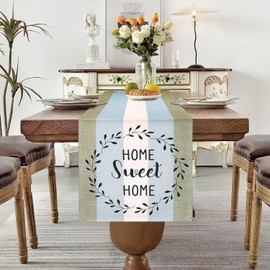 MAIXUN Table Runner Vintage Living Room 40 x 140 cm White Farmhouse Rustic Table Runner Green Blue Placemats Spring Planks Barn Table Mats Runner for Dining Table Party Wedding Linen