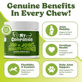 MyCompanion Hip & Joint Supplement for Dogs – Glucosamine, Turmeric & MSM – Supports Mobility, Flexibility & Joint Health – 120 Chicken Flavour Chews, 300g