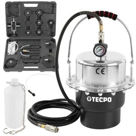 TECPO Brake Bleeder 5 Litre Compressed Air Brake Bleeder + Car Adaptor 17 Pieces + Replacement Rubber Membrane