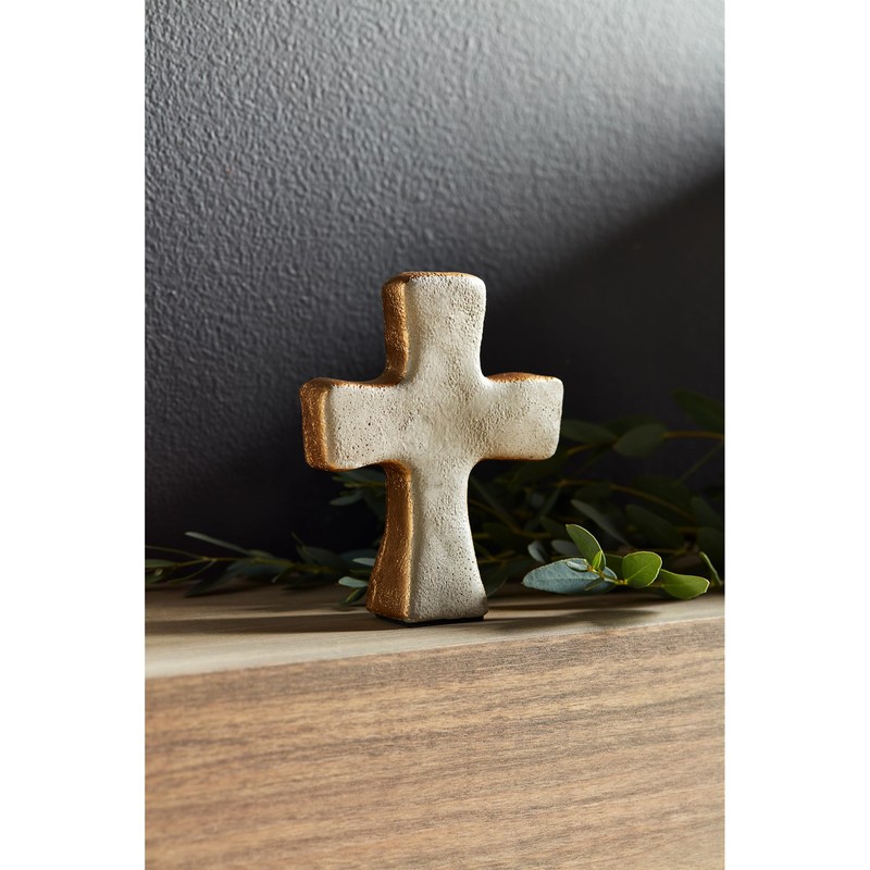 Mud Pie Concrete and Gold Cross Table SITTERS, Gray