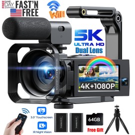 🔥UHD 5K + 1080P Dual Lens Camcorder Video Camera WiFi IR Night Vision W/ Tripod