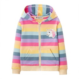 WELAKEN Unicorn Rainbow Striped Sweatshirts for Girls Toddler & Kids II Little Girl's Zip-Up Sweaters & Hoodies Tops