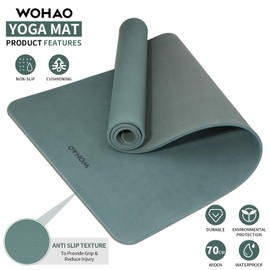 WOHAO Extra Thick 8mm Yoga Mat, 72"x28" Two-Sided Non-Slip Exercise Mat, Non-Toxic & Odorless with Carrying Strap for Yoga, Pilates, Home Gym (Dark green+Dark grey, 183 * 70 * 0.8cm)