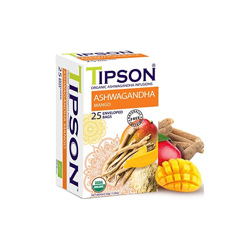 Tipson Organic Ashwagandha Tea Infusions - Mango - 25 Premium