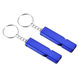 PATIKIL Emergency Survival Whistle, 2 Pack Double Tubes Whistles Super Loud Aluminum Whistles with Lanyard Keychain for Outdoor Camping Hiking, Dark Blue