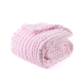 YnM Chunky Throw Blanket, Medium-Weight, Hand Knitted with Chenille Yarn, Skin Friendly, Ventilated and Breathable, Machine Washable, Home Décor Piece for Couch, Sofa and Bed (Petal Pink, 60x80 Inch)