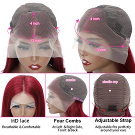 Alipeacock 99j Burgundy Lace Front Wigs Human Hair Bob 13x4 Bob Wig Human Hair Pre Plucked with Baby Hair 200% Density Red Wine Short Straight Bob Wigs Dark Burgundy Bob Wig 10inch