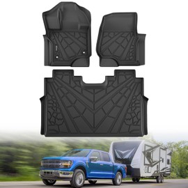 KARPAL Floor Mats Fit 2015-2025 Ford F150 SuperCrew/Includes 2022-2025 F150 Lightning (Rear w/o U-Seat Flat Storage), Custom Fit TPE All Weather 1st & 2nd Row F-150 Accessories Floor Liners (3 PCS)