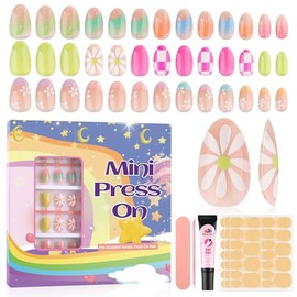 EBANKU 72 Uñas Postizas para Niñas, Uñas Falsas para Niños con Kit de Pegamento, Uñas Acrílicas Cortas de Cobertura Completa, Decoración Artística par