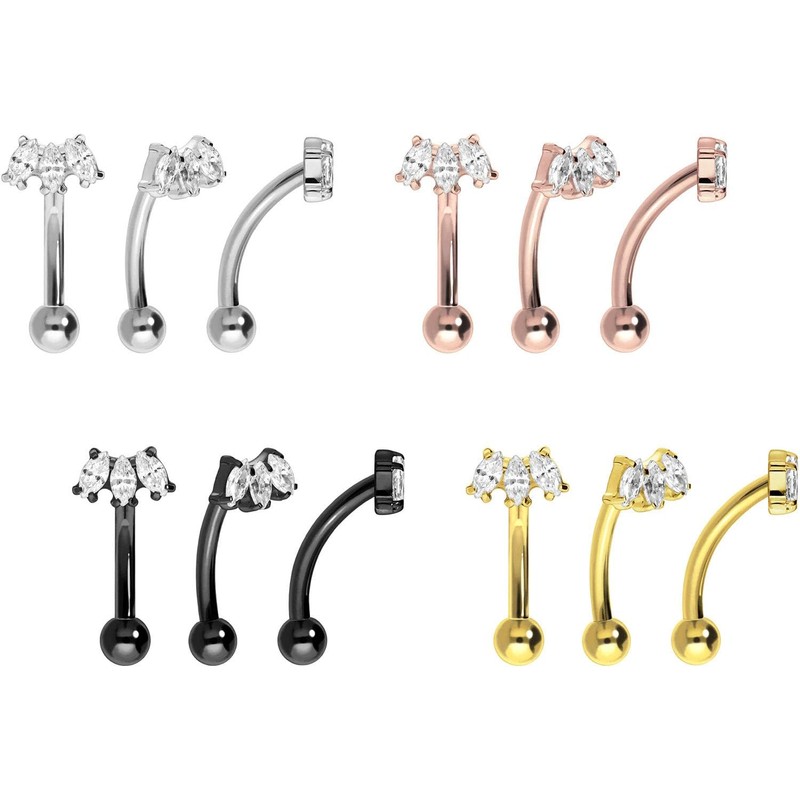 PIERCINGLINE Titanium Banana with Push Fit 3 Crystal Drops Piercing