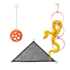 NZELSW Snake Enrichment Toys & Reptile Hammock, Snake Ball Toys with Hanging Chain, Climbing Rings for Exercise, Enriched Snake Habitats are Ideal for Ball Pythons, Corn Snakes, Lizards (Pink)