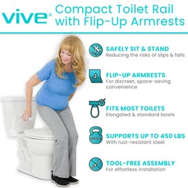 Vive Toilet Safety Rail with Handles - Handicap Grab Bar Riser Safety Frame for Elderly, Handicap, Seniors, Disabled - Bathroom Assistance Seat Support Product - with Raised Flip-Up Arms