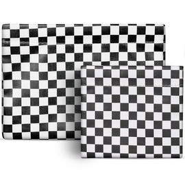 Aphlos 2PCS Large & Small Checkered Travel Cosmetic Bags, PU Leather Soft-Lined Makeup Pouches, Zipper-Free Snap Closure Toiletry Bags, Water-Resistant Organizers for Purse, Daily Use, Commute (Black)