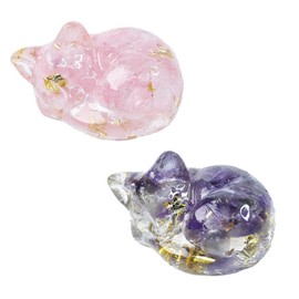 HYZSHL Pack of 2 Cat Figures, Cat Decoration, Cat Figure, Crystal Cats, Crystal Decoration, Sleeping Cat Figures, Rative Home Decoration for Cat Lovers and Relaxation, Gift, Pink and Purple