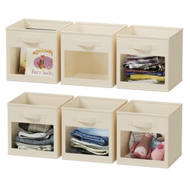 SpaceAid Storage Cubes with Clear Windows, Set of 6 Fabric Bins, 11 Inch Foldable Baskets Boxes for Closet, Cubby Shelf or Cube Storage Organizer, Beige
