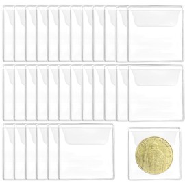 Set of 30 Coin Pouches Coin Clips for Coins Jewellery Small Items (5.5 x 5.5 cm, Transparent) Plastic Bags Coin Clips