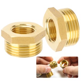 2 Stück Messing Reduzierstück AG 3/4 Zoll auf IG 1/2 Zoll, Messing Reduzierstück Außengewinde auf Innengewinde Nippel, Gewindefitting für Wasserleitungen (3/4" auf 1/2")