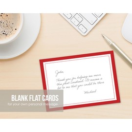 Hill Valley Greetings Blank Border Flat Note Cards with Envelopes - 40 Classic Flat Cards with Envelopes - Blank Simple Paneled Non Folding Cards For Business Professional & Formal Events (Red)