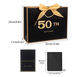 50th Birthday Gift Bag with Tissue Paper - 12.6 x 4.3 x 9.8 Inches Black 50th Gift Bag