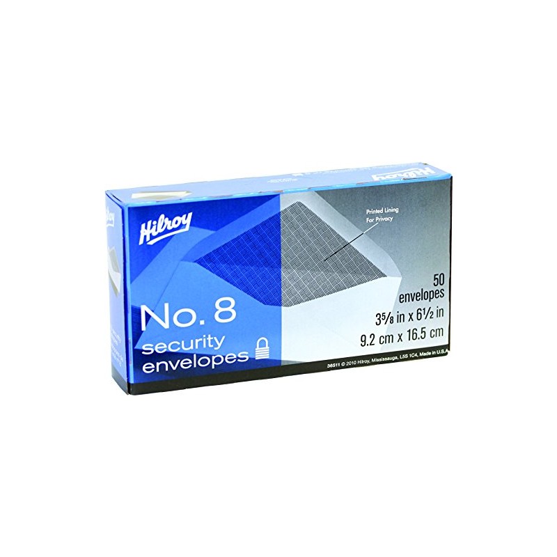 Hilroy 36511 No-8 Security Envelopes, 3-5/8x6-1/2-Inch, 50-Count