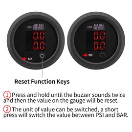 CNRAQR Dual Digital Display Air Pressure Gauge 2-1/16" (52mm) Air Suspension Gauge Kit 0-220 PSI 2PCS 1/8NPT Sensors with 1/4NPT Replacement Fittings for Air Suspension Systems Cars, Suvs and Trucks