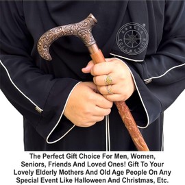 Hanzla Collection Copper Antique Finish Foldable Walking Stick Cane Curved Brown Wooden Shaft Victorian Cane Gift for Men & Women