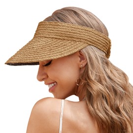 Sun Hat Womens, Straw Hats for Women, Visors for Women Beach Hats for Women Straw Visors for Women Made of Natural Raffia