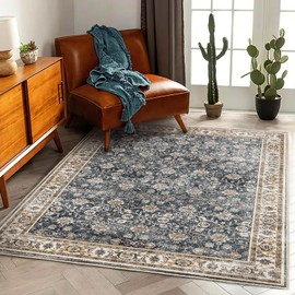 CHAMPLANT Area Rug 5'x7' Washable Rug Vintage Traditional Floor Cover Thin Retro Kitchen Indoor Distressed Non Slip Carpet for Living Room Bedroom Dining Room
