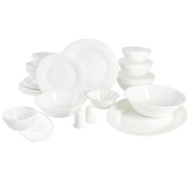 Gibson Home Ultra Break and Chip Resistant Dinnerware Set, Soft Round: Service for 6 (36pcs), Opal Glass
