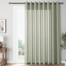 Sage Green Extra Wide 100 inch Linen Curtains for Living Room Divider Light Filtering Semi Sheer Patio Curtains for Sliding Door Coastal Decor Sunroom Floor to Ceiling Window Curtain Panels 100x84