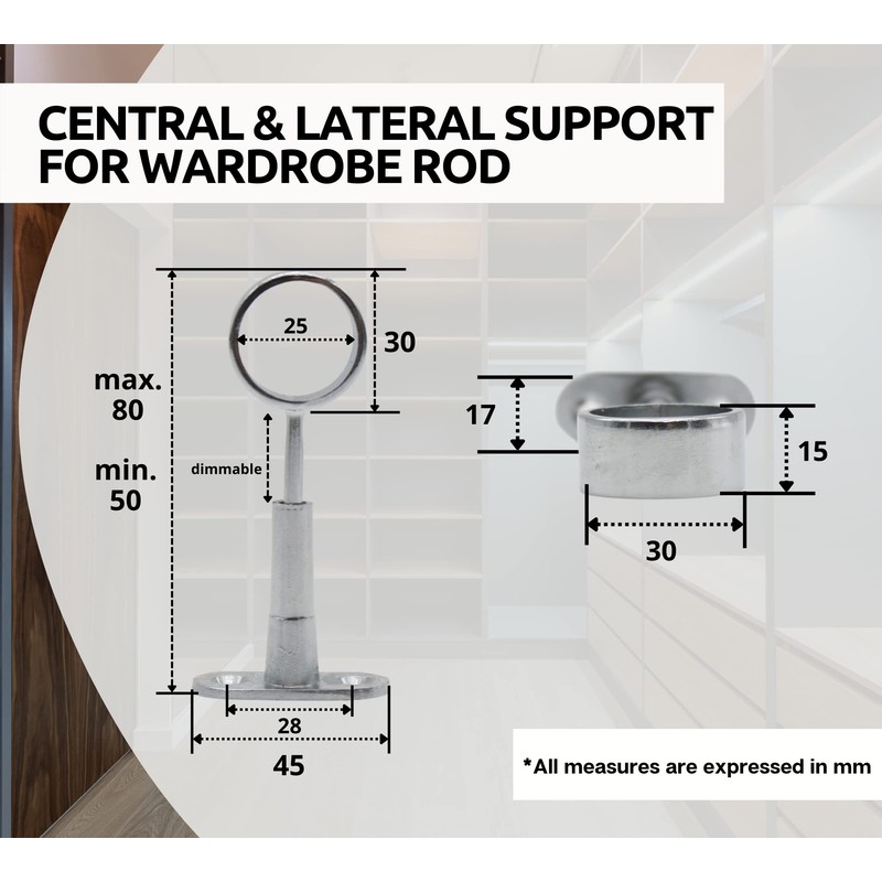 DOJA Barcelona Wardrobe Rail Round Wall Mount Hooks for Clothes