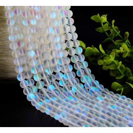Matte Aurora Crystal Glass Beads Crystal 100pcs 8mm Flash Glitter Shining Mermaid Round Loose Aura Bead Frosted Moonstone for Jewelry Making (Crystal, 8mm)