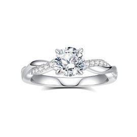 AmoreNel Solitaire Moissanite Engagement Ring for Women 4 Pronged Small Twisted Vine 1ct D Color VVS1 Clarity 925 Sterling Silver Plated 18K White Gold Promise Ring Ideal Gift for Women(7)