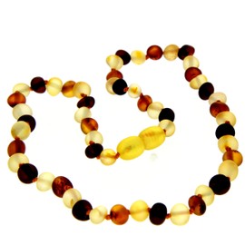 SilverAmber Jewellery Multi-coloured unpolished Baltic amber bead necklace, chain length 70 cm, available in various colours and sizes, NRAWMIX70, Gemstone, Amber