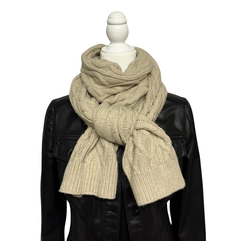 Humble Hilo Fine Knitted Soft Scarf (Cable Knit, Sand)