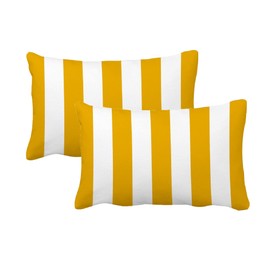 Leaveland Mustard Yellow and White Stripe Set of 2 12 x 20 Inch Cotton Polyester Rectangle Throw Pillow Cover Decorative Soft Lumbar Cushion Case Slipcover Home Decor Room Bed Couch Sofa Pillowcase