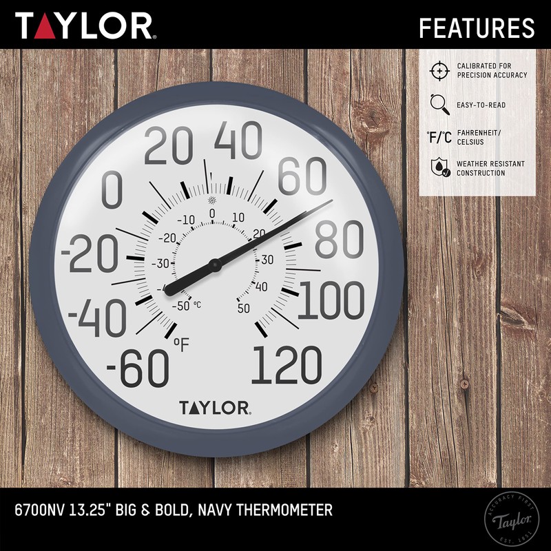 Taylor Big & Bold Wall Thermometer, 13.25 Inch, Navy