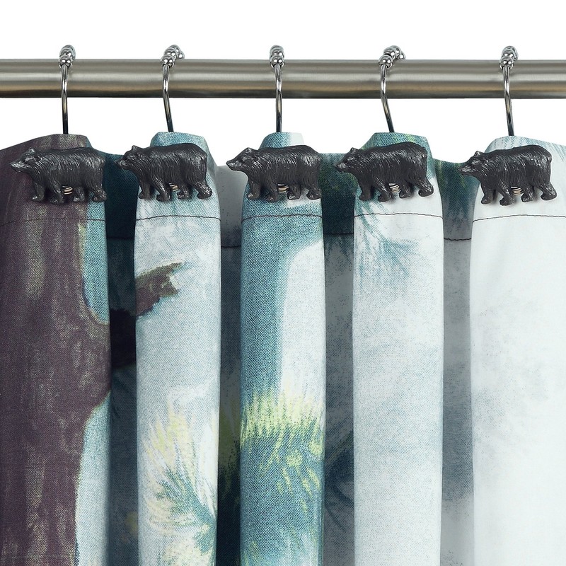 DS BATH Black Bear Shower Curtain Hooks,Bathroom Curtain Hooks,Decorative Animal