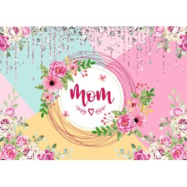 SJOLOON Pink Style Mother's Day Backdrop Flowers with Masonry Photo Background Mom Backdrop for Mother's Day Party Decoration Studio Props 12698 (8x6FT)