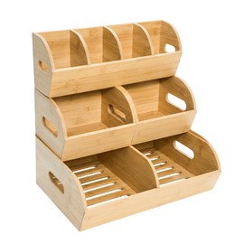 Onion Storage, Potato Storage, Potato and Onion Storage Bin, 3 Tier Stackable Bamboo Storage Bins, Pantry Storage Bins, Ventilated Potato Storage Bin, Slide Out for Vegetable, Pantry, Fruit