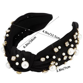 Wide Top Knot Headband with Pearl Rhinestone for Women's Hair Embellished Headbands Non Slip Sparkly Hair Bands Fashion Hair Accessories,1PCS (Black, One Size)