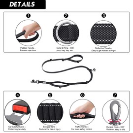 S-ETOVUS Double Handle Dog Leash Heavy Duty, 4-6FT Reflective Tactical Dog Leash, Shock Absorbing Bungee Leash with 2 Padded Handle, Car Seatbelt & Easy Snap Hook, for Large Medium Small Dogs