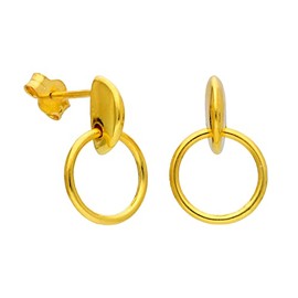 Gold Plated Sterling Silver Circle Nugget Drop Stud Earrings