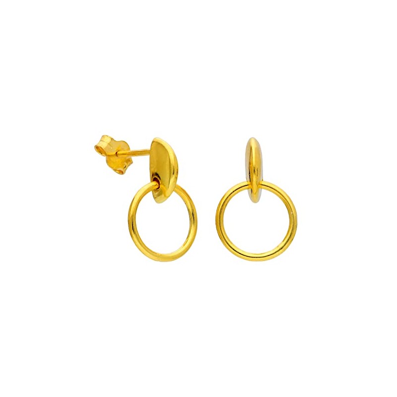 Gold Plated Sterling Silver Circle Nugget Drop Stud Earrings