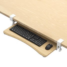 suptek Keyboard Tray Under Desk Pull Out with C Clamp Mount, Computer Keyboard & Mouse Tray, 25.6 (30 Including Clamps) x 11.8 inch Slide-Out Platform Computer Drawer for Typing, Light Wood, DSF1QM