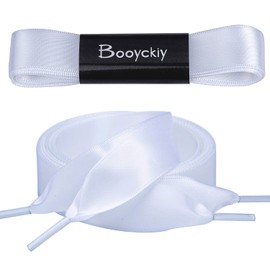 Booyckiy Flat Colorful Satin Ribbon Shoelaces 3/4" Wide Shoe Laces for Women Girls, White 47inch (120) cm