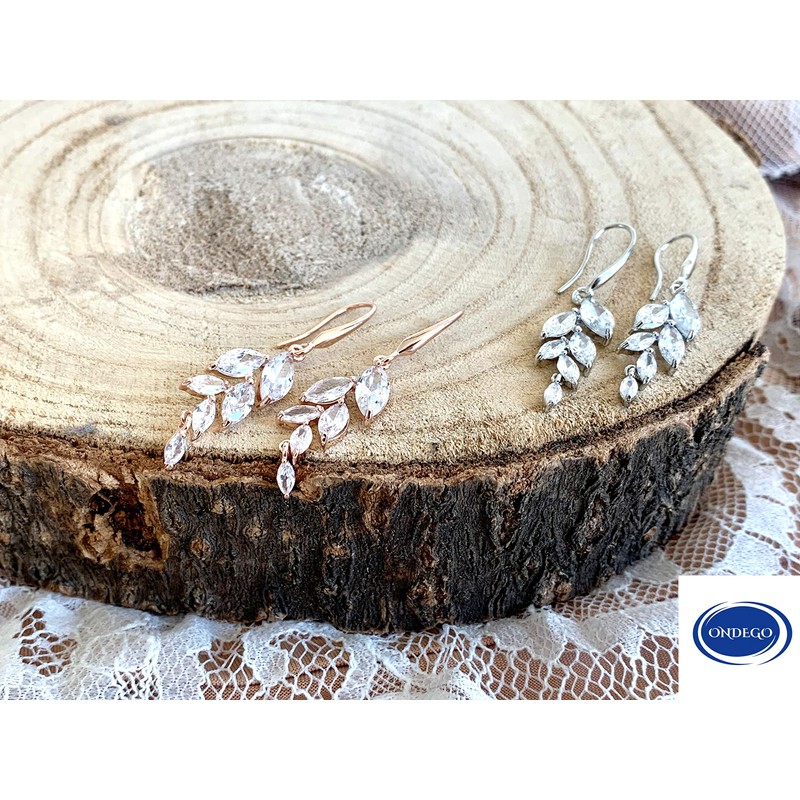 ONDEGO Rose Gold Earrings Bridal Jewellery Gift Leaf