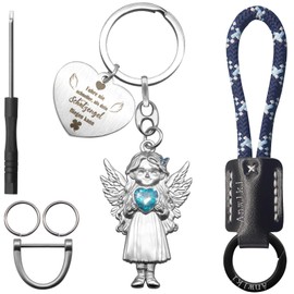 Anwlki Guardian Angel Key Ring Angel Car Key Ring Pendant Medal Plaques with Rhinestones Car Motorbike Patr Schutzpatr Schutzpatr Beschutze uns Komm Gut Heim, blue, M